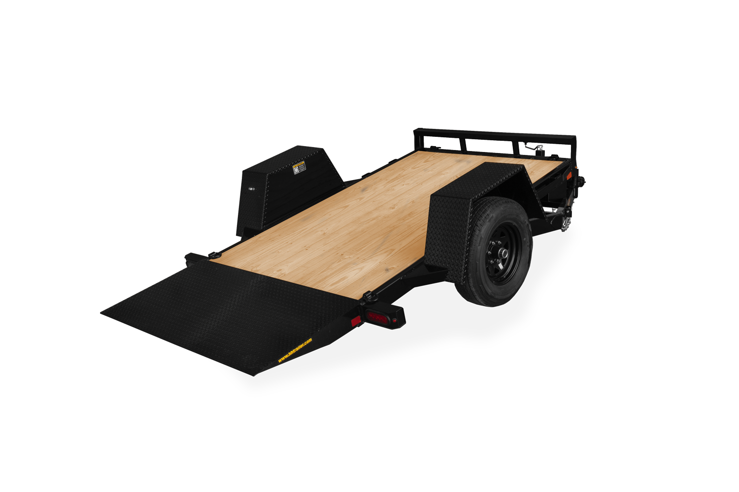 HH Trailer | Products | Trailers | Featured Image | Rear Tilting view of the Gravity Tilt Single Axle